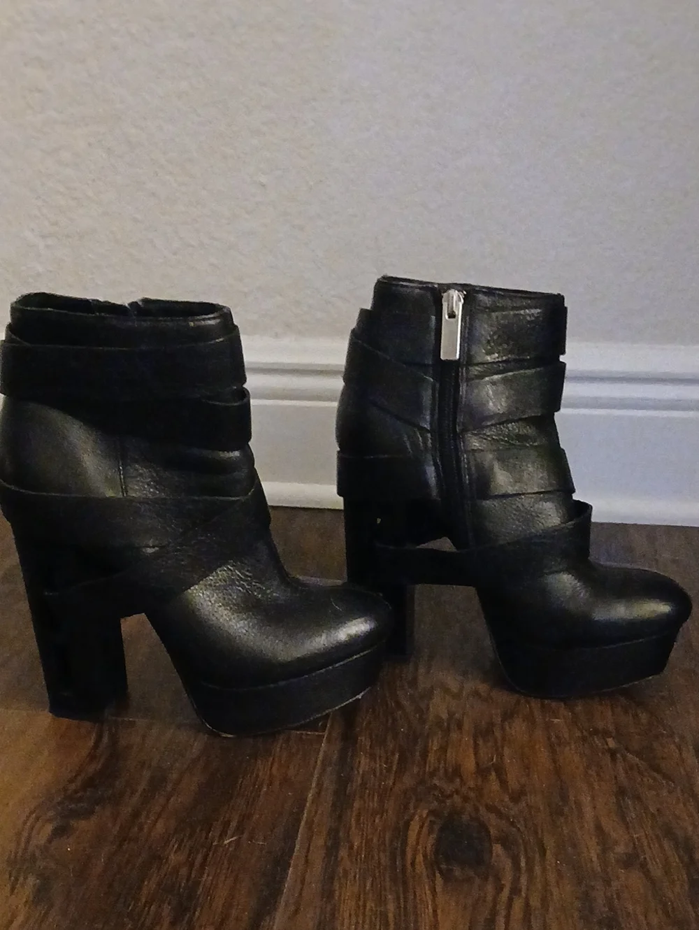 Dolce Vita Black Leather Platform Ankle Boots with Wrap Straps